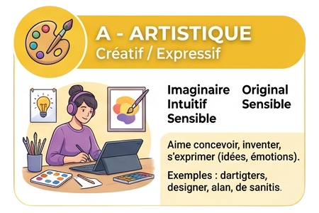 Profil artistique test RIASEC : reconversion professionnelle vers les métiers de création et d'expression