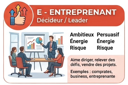 Profil entreprenant test RIASEC : reconversion professionnelle vers le leadership et la gestion de projets